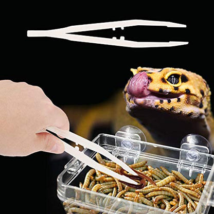 Glow in The Dark Reptile Feeding Tongs 10.6 Inch, Stainless Steel Tweezers with Rubber Tip, Long Curved & Straight Feeder Tool Kit for Bearded Dragon Snake Lizard Terrarium Accesso
