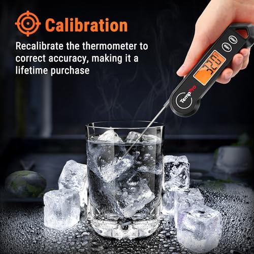 TempPro TP19H Waterproof Digital Meat Thermometer with Ambidextrous Backlit and Motion Sensing Cooking Food Thermometer for BBQ Grill Smoker Oil Fry Candy Thermometer (Previously ThermoPro) - color: Pitch-black