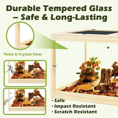 PROLEE Reptile Tank, 35 Gallon Beard Dragon Tank, Tempered Glass Reptile Encloure and Snake Tank with Locking Design for Lizard,Gecko,Chameleon (32"X15.5"X15.5",Oak) - color: Oak, size: 35 Gallon (32x15.5x15.5 Inch)