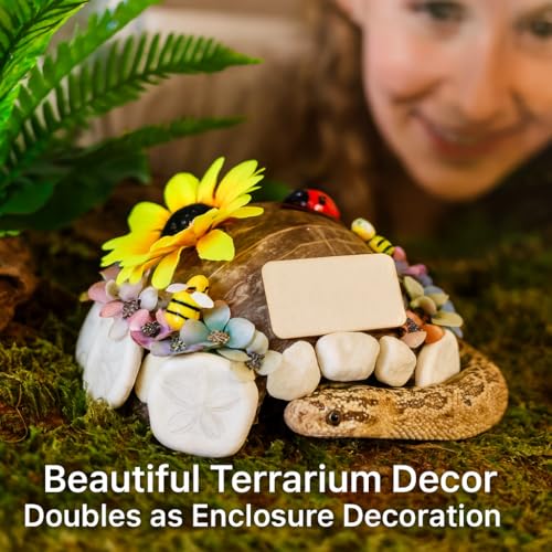 Reptile Hideouts, Handmade Handmade Reptile Home, Hide Cave for Crested Gecko, Leopard Gecko, Lizard, Snake, Crabs Hide Cave, Personalized Terrarium & Vivarium Décor（Flower） - style: Flower