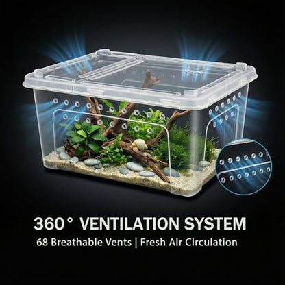 10 Pcs Reptile Breeding Box Kit & Snake Feeding Box, Portable Transparent Habitat for Spiders & Lizards, Small Reptile Enclosure with Plastic Feeder Dish, Thermometer Hygrometer & More