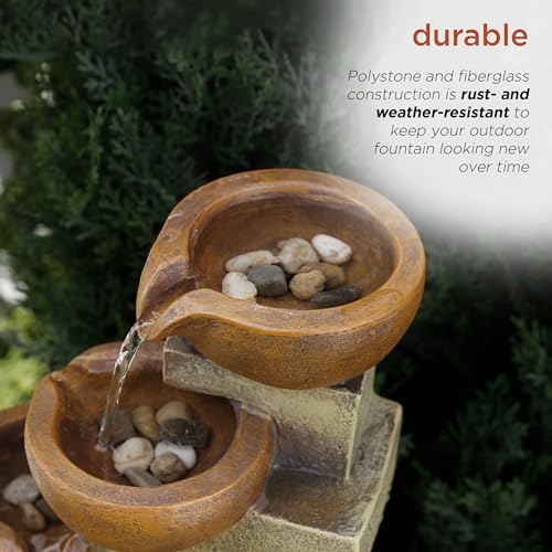 Alpine Corporation WCT726 | 16"H Indoor/Outdoor Tabletop Tiered Pouring Pots Waterfall Fountain — Natural Stone-Look Finish Adds Rustic Charm — Brown - style: 16"H - Brown 5-Tier Pouring Pots