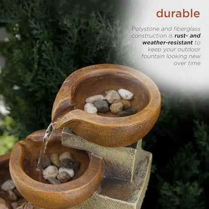 Alpine Corporation WCT726 | 16"H Indoor/Outdoor Tabletop Tiered Pouring Pots Waterfall Fountain — Natural Stone-Look Finish Adds Rustic Charm — Brown - style: 16"H - Brown 5-Tier Pouring Pots