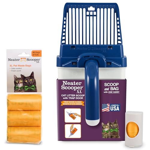 Neater Pet Brands Neater Scooper XL Cat Litter Scoop, 60 Refill Bags – Extra-Large Capacity Mess-Free Cat Litter Scooper with Bag for Large & Multiple Cats, Spill-Proof Litter Box Scooper with Holder - color: Blue, size: XL - 60 Bags