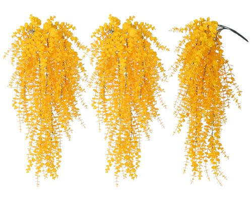 RECUTMS 3Pcs Fake Eucalyptus & Yellow Vines Hanging Plants Decor | Faux Draping Greenery, Artificial Monkey Grass,deal for indoor/outdoor use home wall garden party porch,wedding arch Decor - color: Pure Yellow, size: Hanging Plants