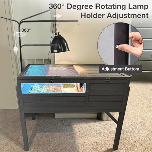 Tortoise Habitat with Adjustable Lamp Holder Wooden Reptile Enclosure Terrarium Transparent Acrylic View Elevated Detachable Legs and Easy Clean Full Tray Small Animals Indoor Outdoor