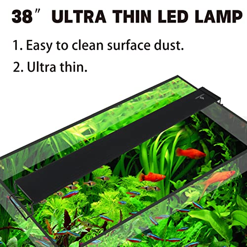 WaterRebirth Ultra-Slim Full Spectrum LED Aquarium Light with Adjustable Brackets,1250LM 30W for 36Inch to 42Inch Fish Tank Lighting Fresh Water - size: 38-44"
