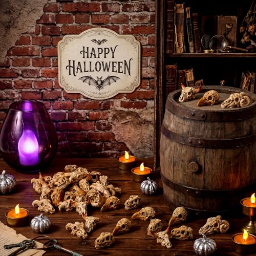 Geelin 60 Pcs Mini Resin Animal Skull Heads Miniature Animal Skulls Figurines Bulk for Sand Box Mini Skull Figurine for Reptiles Hideouts Crafts Micro Landscape Decor