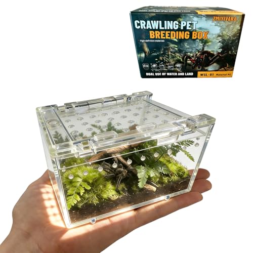 Mini Transparent PC Terrarium, Small Reptile Enclosure with Ventilation & Magnetic Closure for Jumping Spider, Tarantula, Hermit Crab and Other Small Pets