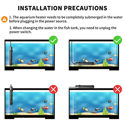HiTauing Aquarium Heater, 50W/100W/200W/300W/500W Submersible Fish Tank Heater with Over-Temperature Protection and Automatic Power-Off When Leaving Water for Saltwater and Freshwater - size: 500W