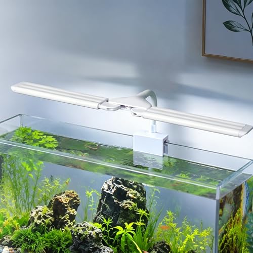Aquarium Light Clip on Fish Tank Light Full Spectrum Plants Lights with Timer Auto On Off, 3 Colors Mode, 360° Adjustable 2 Light Bar, Aquarium Lamp Suitable for 8-14 Inch Fish Tank - size: 4.8W for 8~14in Tank(Timer&Dimmer)
