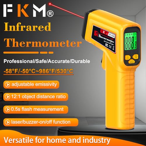 FKM Infrared Thermometer Gun Non-Contact Laser Temperature Gun,-58°F~986°F(-50°C~530°C) AdjustableEmissivity,Digital Thermometer Gun for Cooking,Oven,Griddle,Automotive,HVAC,Industrial,Not for Human - style: -58°F~986°F (-50°C~530°C)