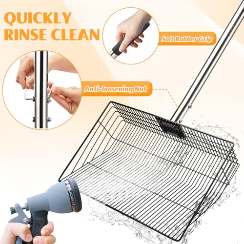 CAROD 15"-Large Thickened Chicken Poop Scooper, 24 to 68" Adjustable Chicken Coop Scoop for Poop with Stainless Steel Handle, Litter Scooper Sifting Shovel Chicken Coop Accessories