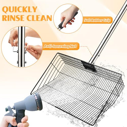CAROD 15"-Large Thickened Chicken Poop Scooper, 24 to 68" Adjustable Chicken Coop Scoop for Poop with Stainless Steel Handle, Litter Scooper Sifting Shovel Chicken Coop Accessories