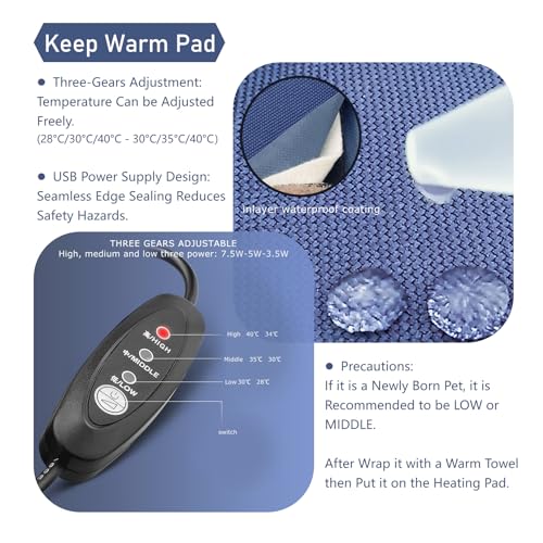 Small Reptile Heating Pad Mat, 25X12x5cm Reptile Heat Pad USB Powered with 3 Adjustable Temperature Small Animal Heating Pad USB Heating Pad for Bearded Dragon/Snake Small Animals(Small)