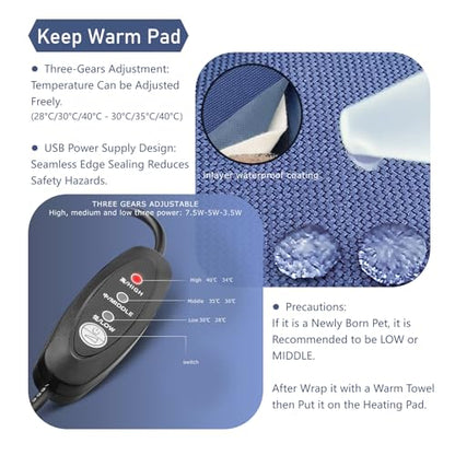 Small Reptile Heating Pad Mat, 25X12x5cm Reptile Heat Pad USB Powered with 3 Adjustable Temperature Small Animal Heating Pad USB Heating Pad for Bearded Dragon/Snake Small Animals(Small)