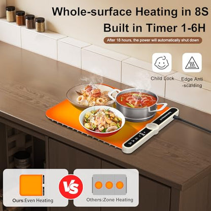 Small Warming Mat for Food 15"x15" - 9-Level Temp Control Silicone Heating Pad for Parties & Buffet,Countertop Electric Food Warmer Tray for Individual 18H Auto-Off Child Lock - size: Beige-S 15*15in
