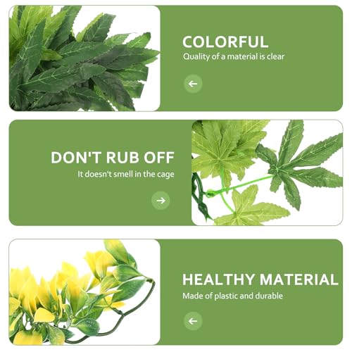 DOITOOL 3pcs Reptile Tank Decorative Artificial Plants with Suction Cups, Lifelike Fake Leaves Ornament Set for Terrarium Environment Decoration