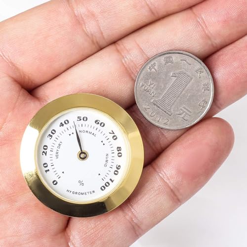 Golden Upgraded Hygrometer Humidity Meter Mini 38mm Round Glass Analog Hygrometers Suitable for Humidors Guitar Violin,Thermometer Hygrometers for Weather Hygrometer with Probe