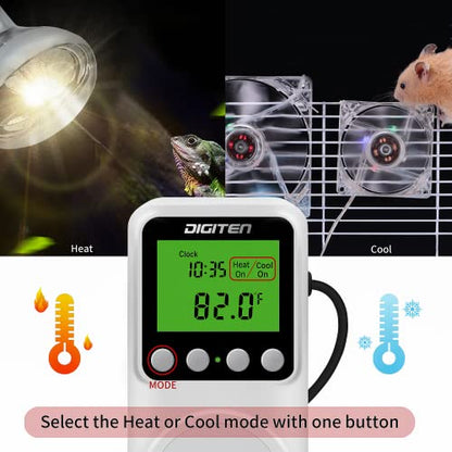 DIGITEN Digital Programmable Thermostat Outlet with Timer | 15A Plug-in Day-Night Temp Controller for Heating/Cooling, Clock & ℃/℉, Backlit LCD, 110V for Home/Reptile/Heat Mat