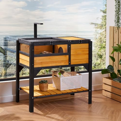 VEVOR Tortoise Habitat, Cedar Wooden Tortoise House Indoor & Outdoor, Tortoise Enclosure with Light Stand, Reptile Enclosure Small Animal Cage with Stand Legs for Gecko, Lizard, Snake - style: C With Legs