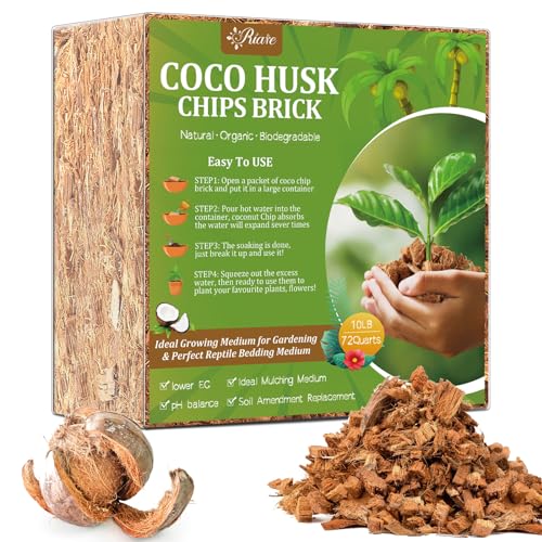 Riare 10LBS Coco Chips Substrate for Plants- 100% Organic Coconut Husk Chips with Low EC and pH Balanced, High Expansion Coconut Substrate Coco Husk Mulch for Garden Flowers, Herbs, Planting