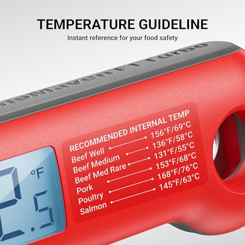 ThermoMaven Professional Meat Thermometer Digital, Ultra-Fast 0.5 Sec Instant Read, NIST Certified ±0.5°F Accuracy, IP67 Waterproof, Auto-Rotating Backlit Display, Lift-to-Wake, for BBQ/Cooking/Candy - color: Red & Gray