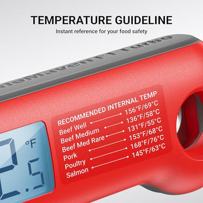 ThermoMaven Professional Meat Thermometer Digital, Ultra-Fast 0.5 Sec Instant Read, NIST Certified ±0.5°F Accuracy, IP67 Waterproof, Auto-Rotating Backlit Display, Lift-to-Wake, for BBQ/Cooking/Candy - color: Red & Gray