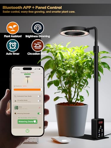 Smart Grow Lights for Indoor Plants, Plant Light with Auto-Timer, Full Spectrum LED Grow Light, Adjustable Height & Stepless Dimming,Plant Assistant Suitable for Most Plants (Black-1) - color: Black-1