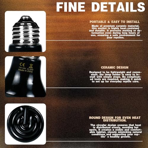 25W Ceramic Heat Emitter (2-Pack) - Reptile Heat Lamp, No Light Emitting Coil Bulb for Reptile Tanks, Terrariums, Brooders & Chicken Coops - E26 Base for Turtle, Lizard, Bearded Dragon, Snake