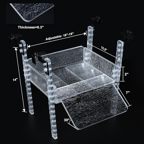 Adjustable Turtle Basking Platform, 16-19 Inch Wide, Slip-Resistant Ramp, Acrylic, Transparent, Ideal for Turtle Tank Accessories - size: L