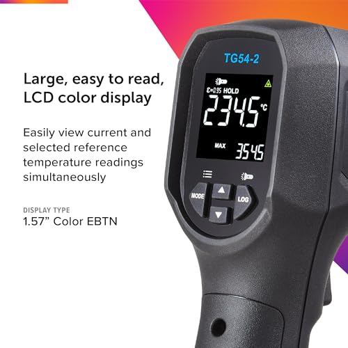 FLIR TG54-2 Infrared Spot Thermometer with Digital Readout: for Non-Contact Temperature Measurements up to 1,562 Degrees F | Non-contact, 20:1 distance-to-spot, color display, IP65, 3m drop, 9V battery (8hr), lanyard - style: TG54-2