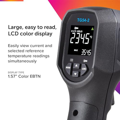 FLIR TG54-2 Infrared Spot Thermometer with Digital Readout: for Non-Contact Temperature Measurements up to 1,562 Degrees F | Non-contact, 20:1 distance-to-spot, color display, IP65, 3m drop, 9V battery (8hr), lanyard - style: TG54-2