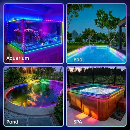 12V RGB+IC Dream Color Chasing Aquarium LED Strip Lights, 10.5FT APP & Remote Control IP68 Fully Waterproof Fish Tank Led Strip Light for RV, Marine, Deck Patio, Pool, Pond, Balcony - size: 10.5FT