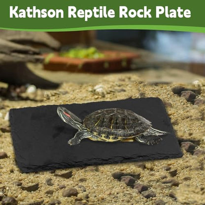kathson 2 PCS Reptile Basking Platform (7.9 x 3.9 inches), Natural Rock Plate Turtle Food Bowl Feeding Dish Resting Terrace Habitat Decor for Tortoise Turtle Lizard Bearded Dragon Crested Gecko Snake - size: 7.8X3.9inch，2PCS