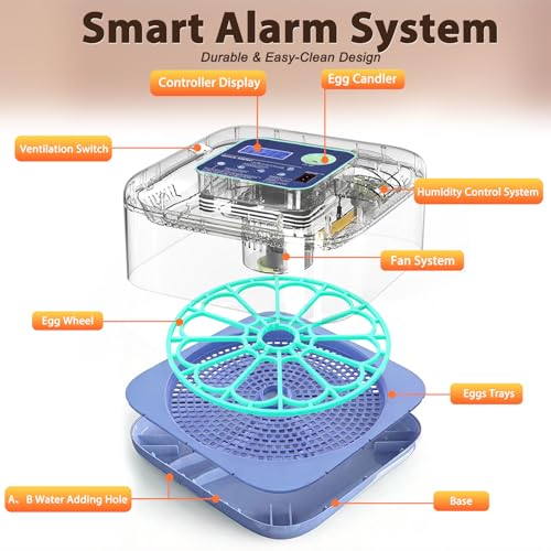 Incubators for Hatching Eggs, Smart Egg Incubator with Humidity & Temp Control and Auto Turner, 360° View Incubadora De Huevos De Gallina for Chicken, Duck, Quail Eggs, Ideal for Farm, School and Lab