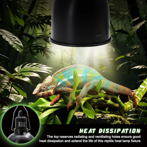 MECESOR Reptile Light Fixture with Dimming Switch and Timer, 5.5 Inch Deep Dome Reptile Heat Lamp Fixture, Reptile Lamp Fixture Cap for UVB Bulb Basking Heat Bulb for Reptile Glass Terrariums, 2PCS