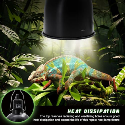 MECESOR Reptile Light Fixture with Dimming Switch and Timer, 5.5 Inch Deep Dome Reptile Heat Lamp Fixture, Reptile Lamp Fixture Cap for UVB Bulb Basking Heat Bulb for Reptile Glass Terrariums, 2PCS