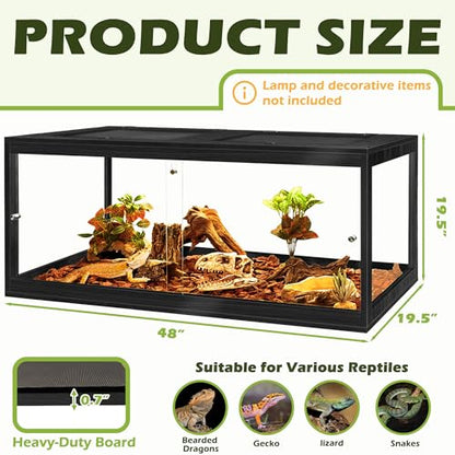 PROLEE Reptile Tank, 82 Gallon Beard Dragon Tank, Tempered Glass Reptile Encloure and Snake Tank with Locking Design for Lizard,Gecko,Chameleon (48"X19.5"X19.5",Black) - color: Black, size: 82 Gallon (48x19.5x19.5 Inch)