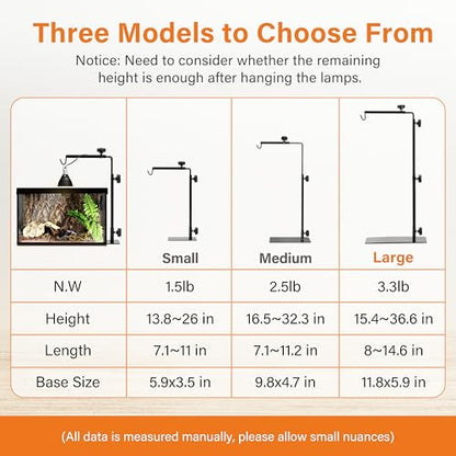 Simple Deluxe Reptile Lamp Stand, Adjustable 15"-36" Floor Light Holder Stand Metal Bracket for Reptile Glass Terrarium Heating Light, L: 36.6 x 14.6 inch, Black - style: Lamp Stand L