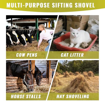 Metal Chicken Poop Scooper, 5-in-1 Detachable Chicken Coop Scoop Rake, Long Stainless Steel Handle, Chicken Litter Scoop Sifting Shovel Chicken Coop Scooper for Sand (15inch Large) - size: 15inch Large