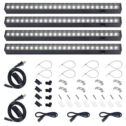 Barrina T5 Grow Lights for Indoor Plants, Full Spectrum Grow Light, 1ft LED Plant Light, Black Cover LED Grow Light Strips, 3 Mounting Modes, Magnetic Installation, Plug and Play, 5000K, 4 Packs - color: White, size: 1ft-black Cover