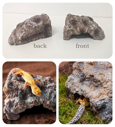 Reptile Hide Cave,Resin Rock Snake Hides for Ball Python, Leopard Gecko Hides, Reptile Tank Accessories for Bearded Dragon, Tarantula, Hermit Crab, Aquarium Cave for Fish Tank Rocks, Terrarium Decor