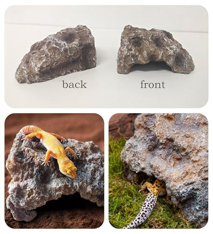 Reptile Hide Cave,Resin Rock Snake Hides for Ball Python, Leopard Gecko Hides, Reptile Tank Accessories for Bearded Dragon, Tarantula, Hermit Crab, Aquarium Cave for Fish Tank Rocks, Terrarium Decor