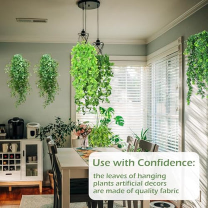 Hoteam 12 Pcs Artificial Hanging Plants 32 Inch Fake Ivy Vines with Fake Leaves Patio Artificial Plants Greenery for Living Room Indoor Outdoor Wall, No Basket (6 Style Mixed) - color: 6 Style Mixed