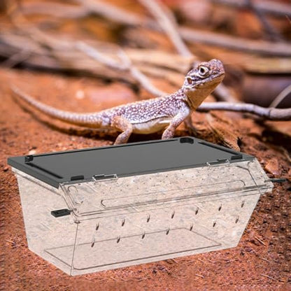 Reptile Feeding Box Breeding Tank Portable Carrier Acrylic Clear Enclosure Cage for Gerbil Turtle Chameleons Geckos Frogs, Black