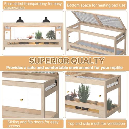 80 Gallon Reptile Tank – 4x2x2 Large Reptile Enclosure for Bearded Dragon Terrarium, Snake Enclosure & Reptile Cage with Mesh Lid