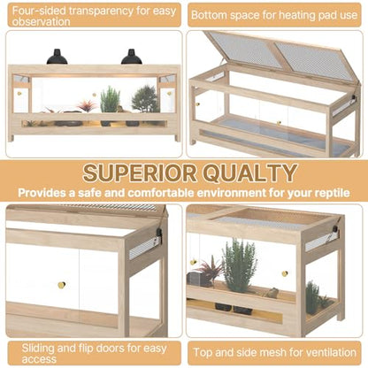 4x2x2 Reptile Enclosure 80 Gallon – Large Reptile Tank for Bearded Dragon Cage, Snake Terrarium & Reptile Habitat with Mesh Top