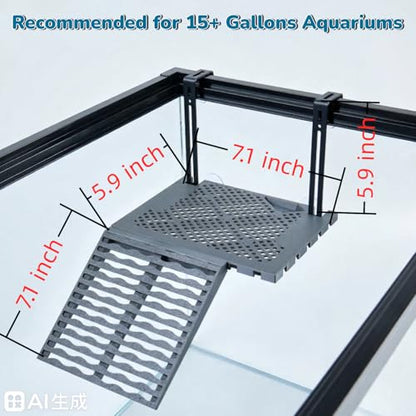 Compact SolidForm Hanging Turtle Basking Platform with Built-in Food Tray, Zero Zip-Tied, Non-Slip Ramp Terrace, Resting Turtles Dock, for 15+ Gallon Aquariums(8in Width+) Turtle Tank Accessories - size: Compact（7.1×5.9inches）