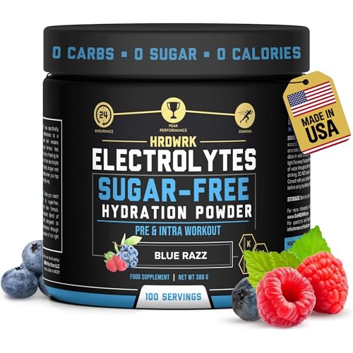 MMA Nutrition HRDWRK Electrolytes Powder with Magnesium, Potassium - Sugar Free Electrolytes Boost Endurance and Reduce Fatigue with This Electrolytes Supplement - Maximum Hydration - Keto Friendly - style: Blue Razz